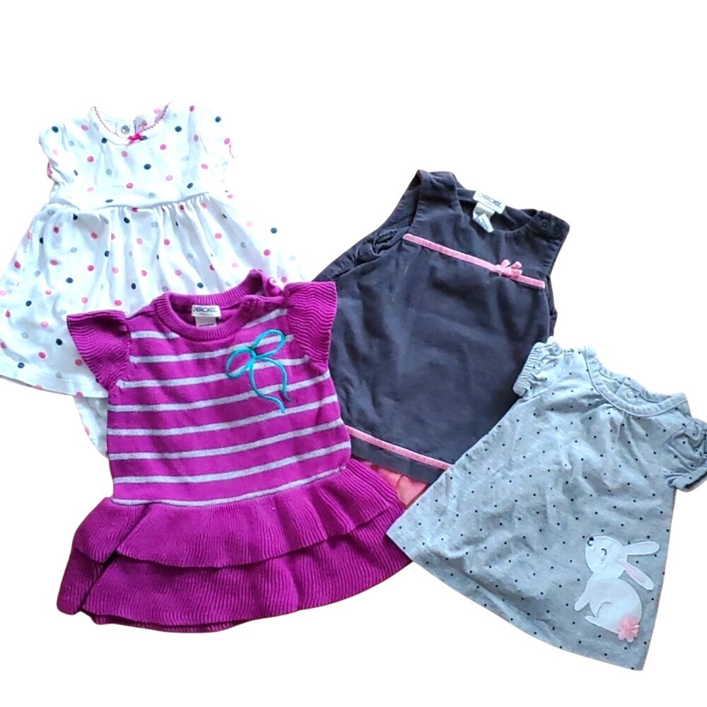 Cherokee and Carter's Girls 3M Short Sleeve 4 Pack Dresses - Summer and Fall